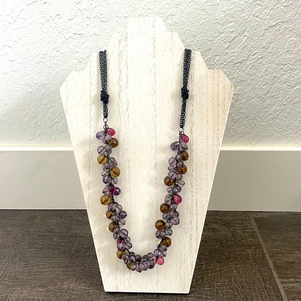 Beaded with black multi chain necklace. 38”
